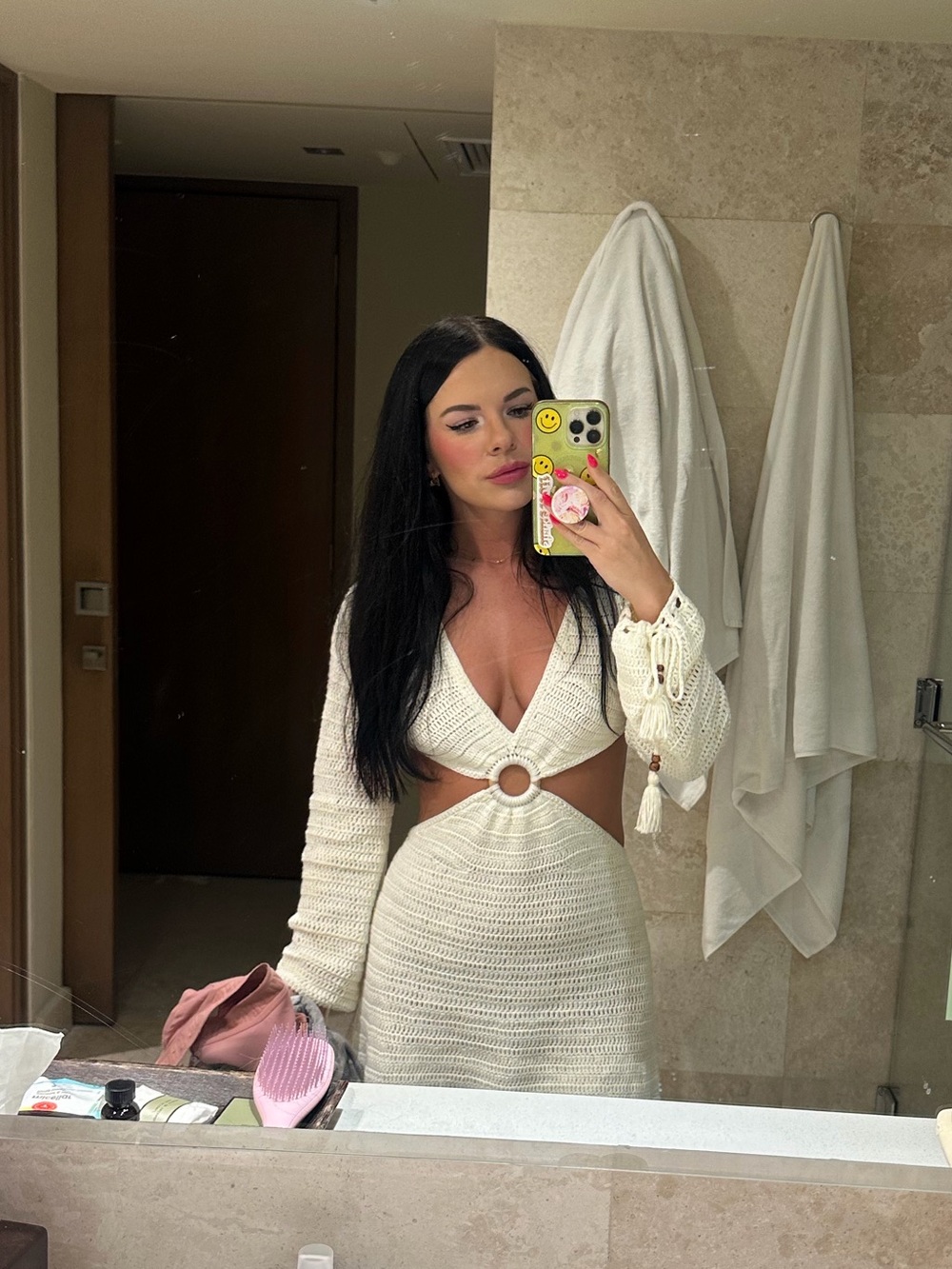 White Crochet Mini Dress with Cutout